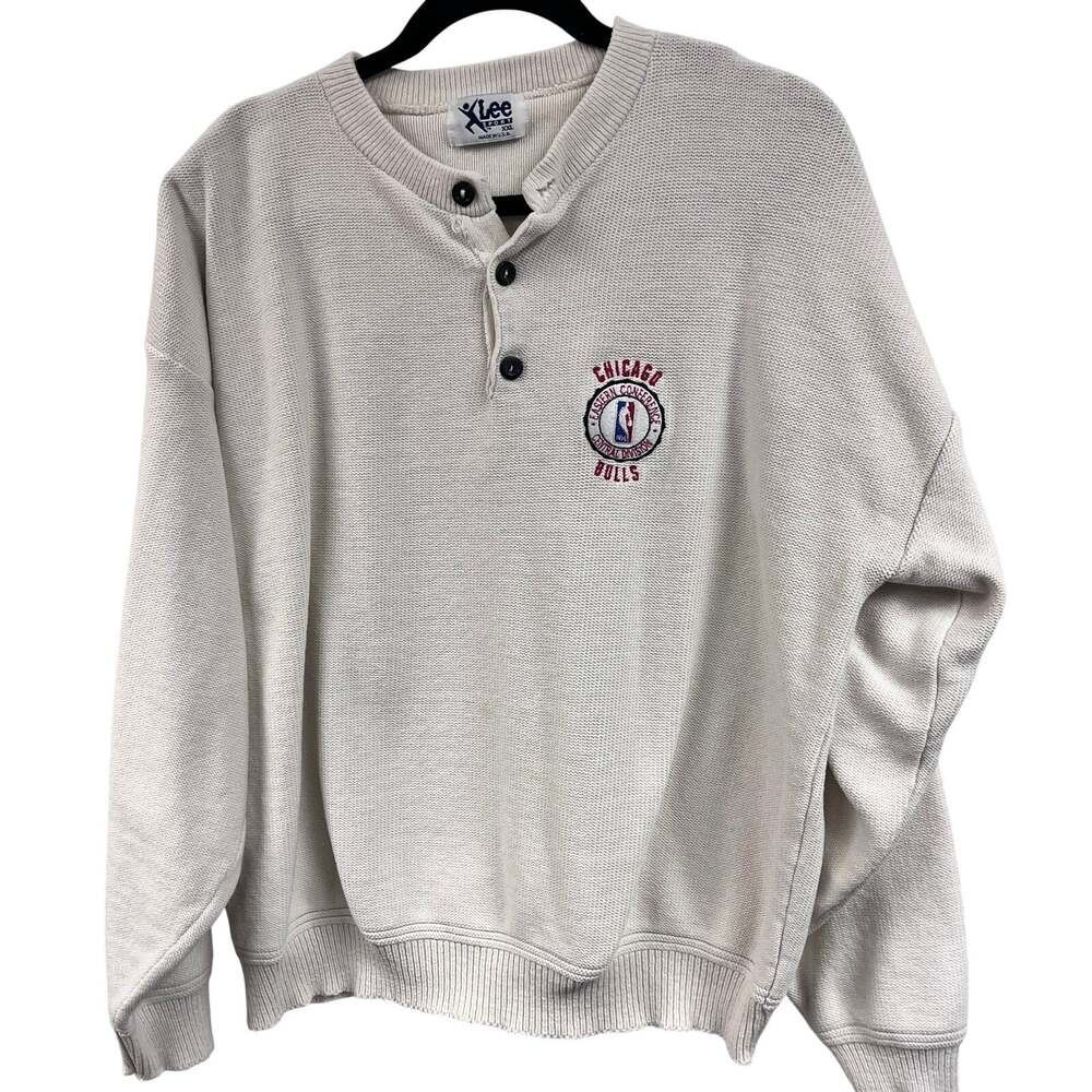 Vintage Men's Cotton NBA Chicago Bulls logo pullover Henley Sweater XXL